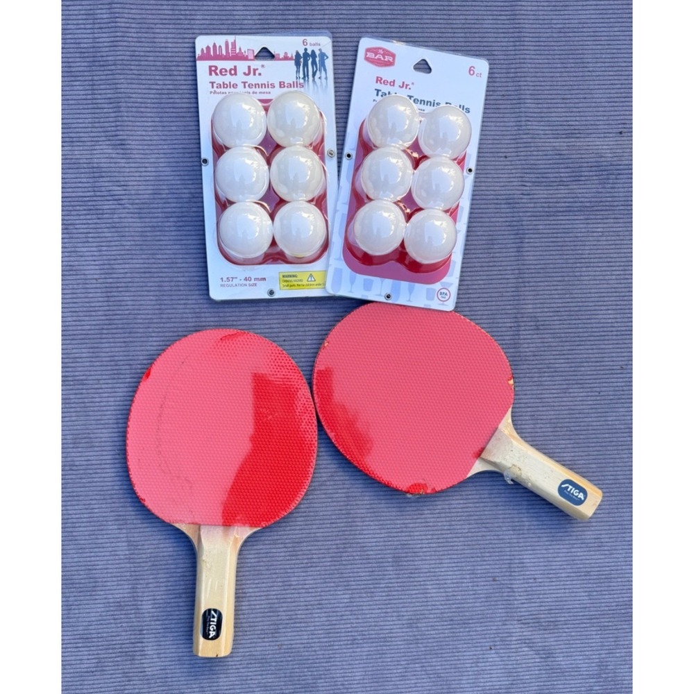 Stiga Ping Pong Paddle Set of 2 with Red Jr. Table Tennis Balls Indoor Game New
